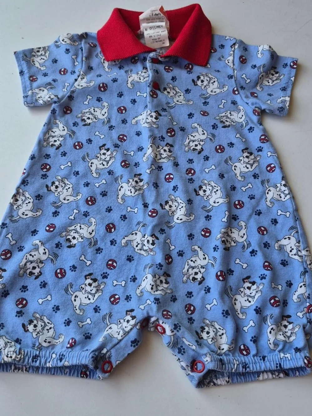 Disney Light Blue Dalmatian Print One-Piece with Red Collar